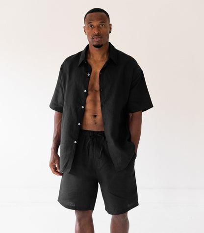 Men’s Organic Linen Lounge Shorts - Black