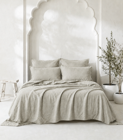 Linen Quilt Cover Set - Natural Chambray	