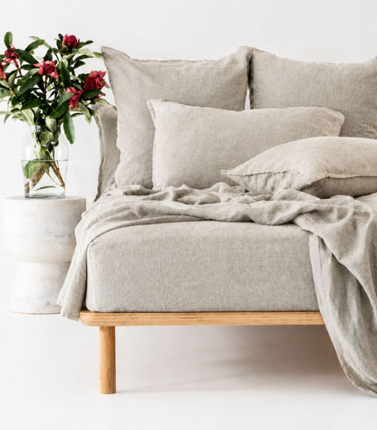 Linen Fitted Sheet - Natural Chambray