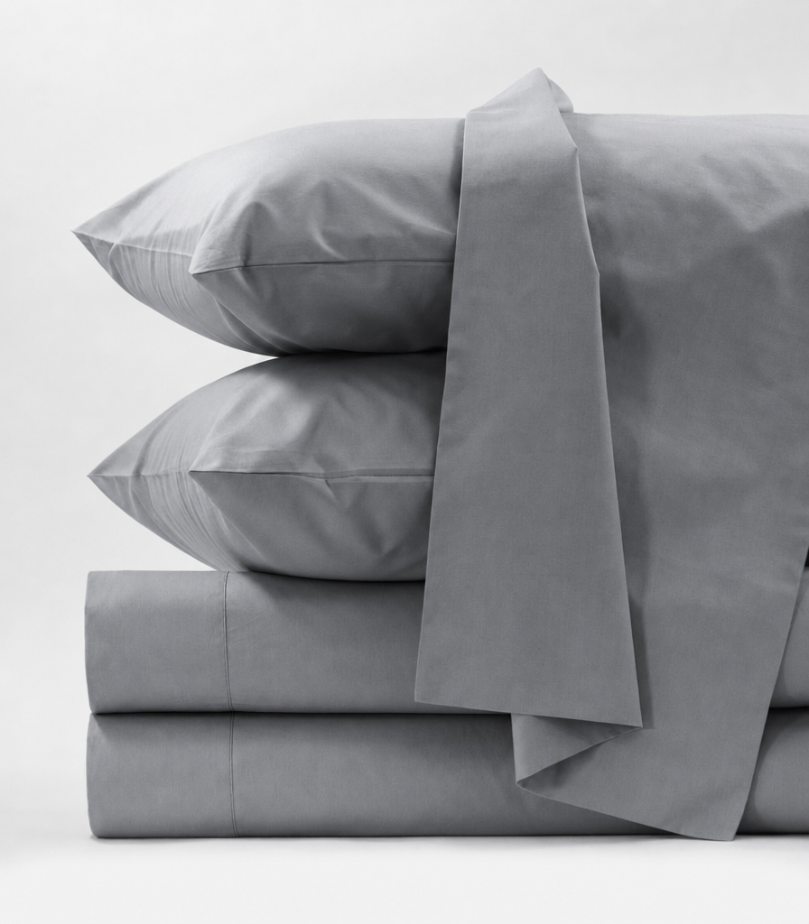 Organic Cotton Percale Sheet Set - Peach Finish - Navy