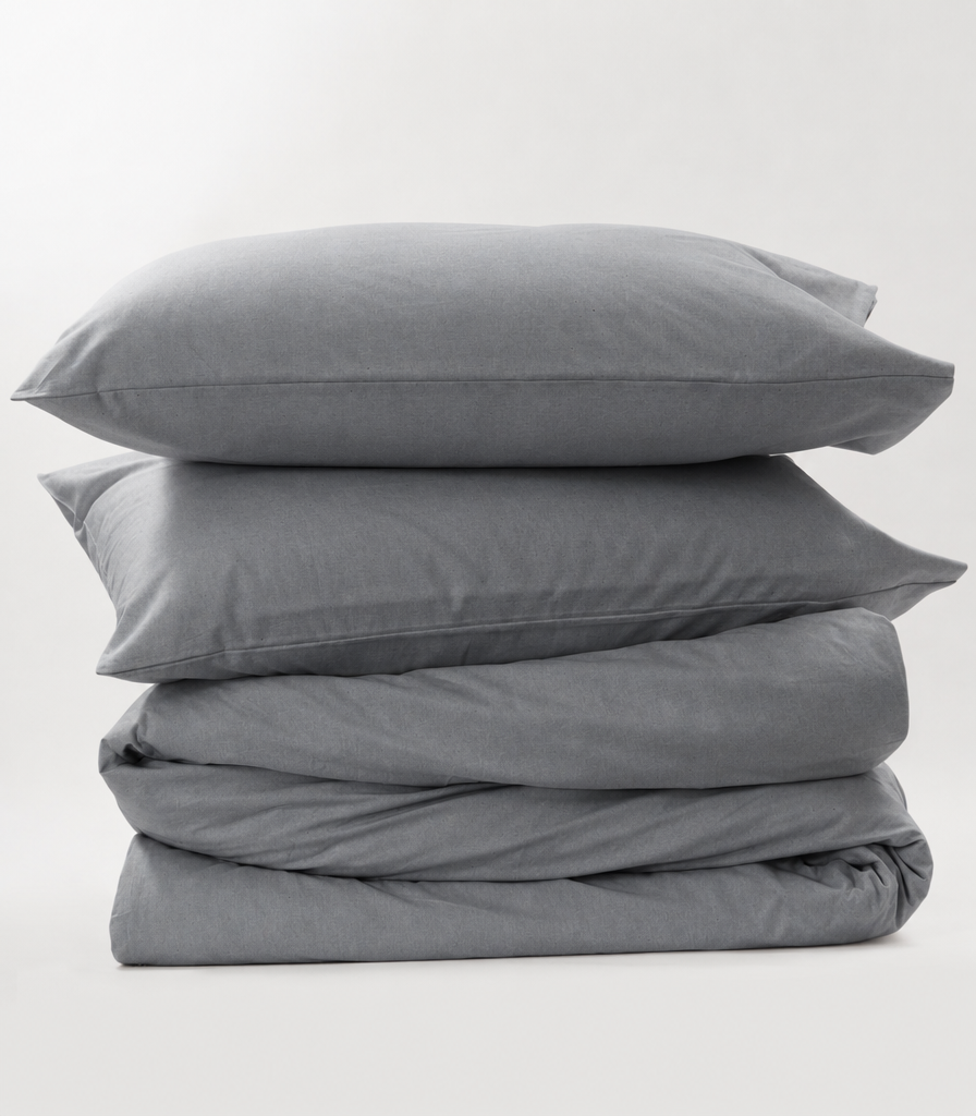 Organic Cotton Percale Quilt Cover Set - Peach Finish - Navy