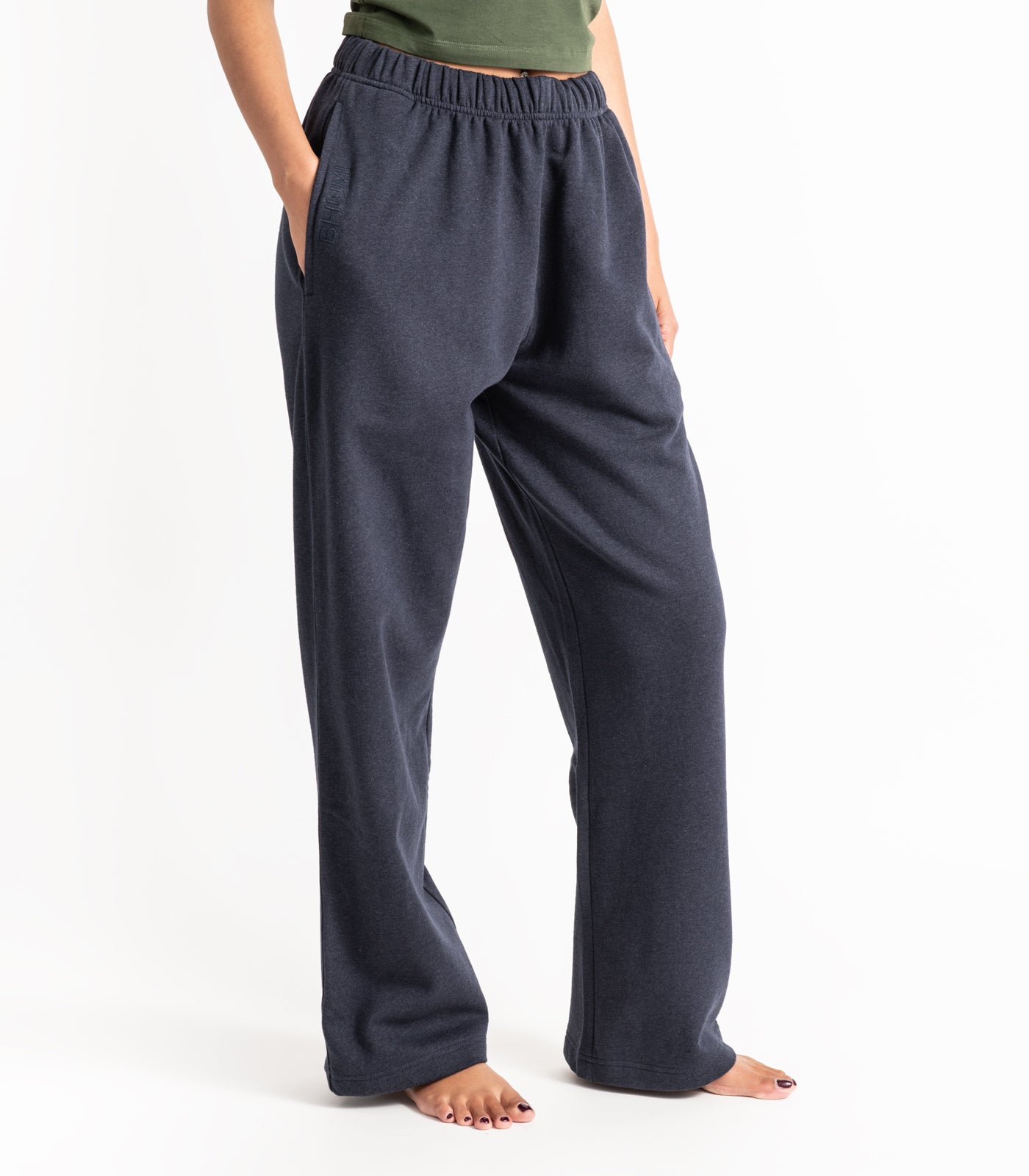 Bhumi Organic Cotton - Wide Leg Track Pant - Fleece - Navy Melange