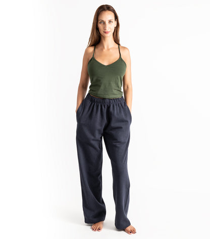 Bhumi Organic Cotton - Wide Leg Track Pant - Fleece - Navy Melange