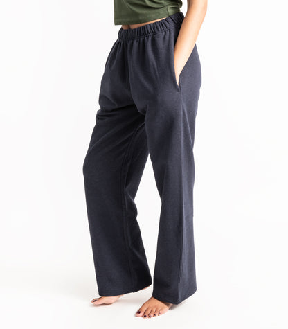 Bhumi Organic Cotton - Wide Leg Track Pant - Fleece - Navy Melange