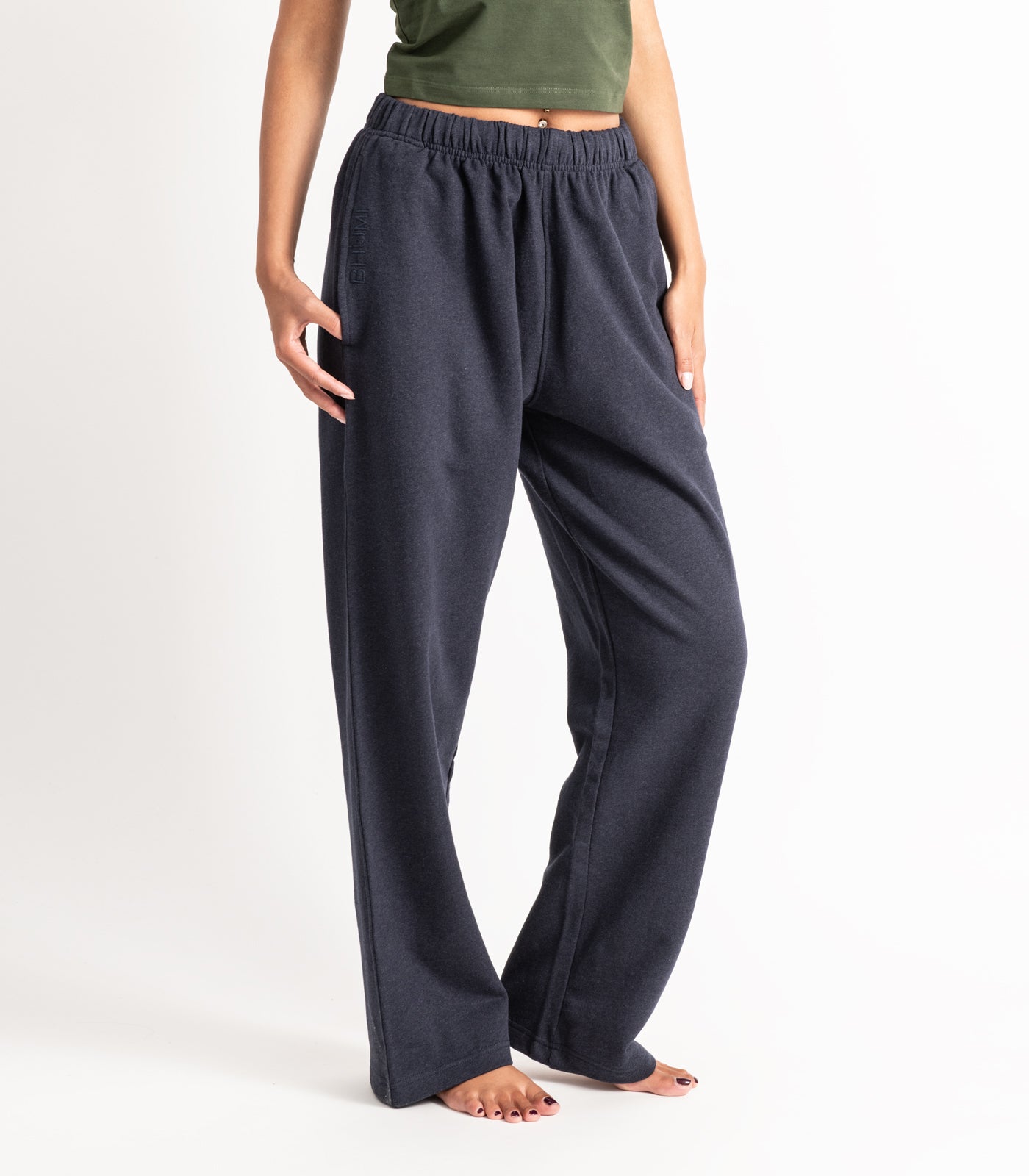 Bhumi Organic Cotton - Wide Leg Track Pant - Navy Melange