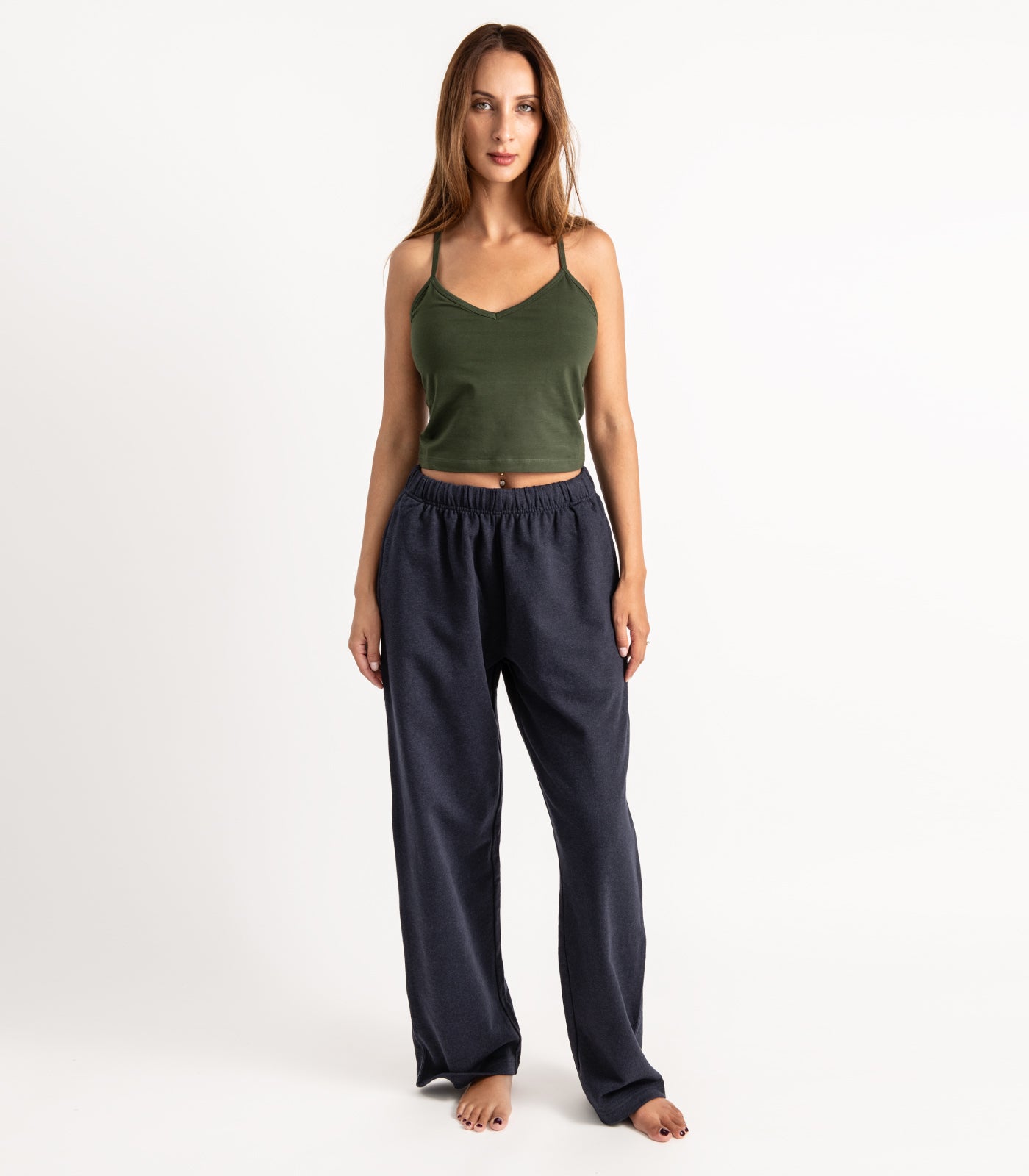 Bhumi Organic Cotton - Wide Leg Track Pant - Navy Melange