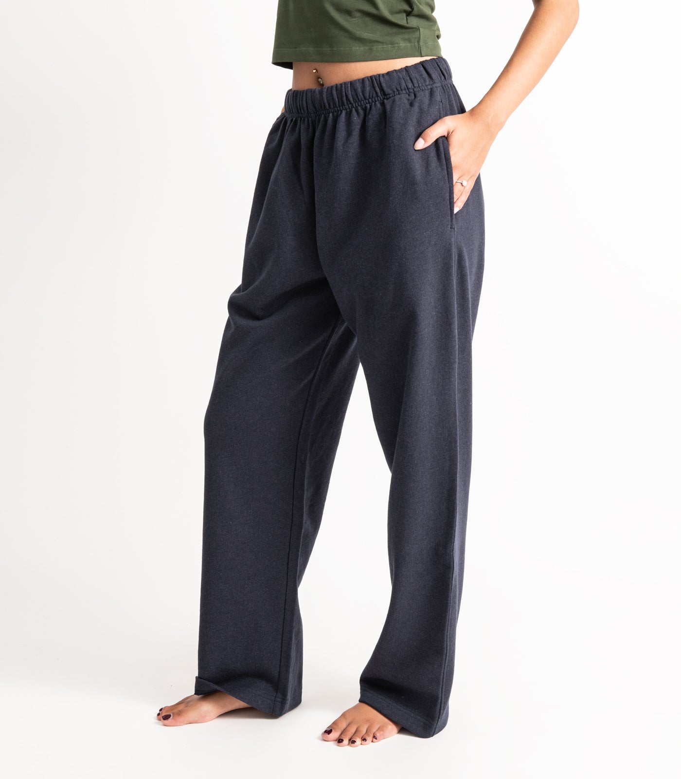 Bhumi Organic Cotton - Wide Leg Track Pant - Navy Melange