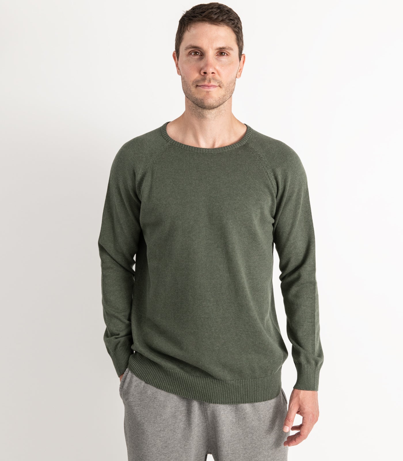 Bhumi Organic Cotton - Fine Knit Round Neck Sweater - Olive