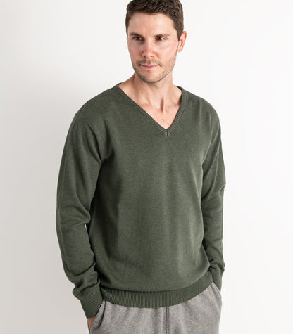 Bhumi Organic Cotton - Fine Knit V Neck Sweater - Olive