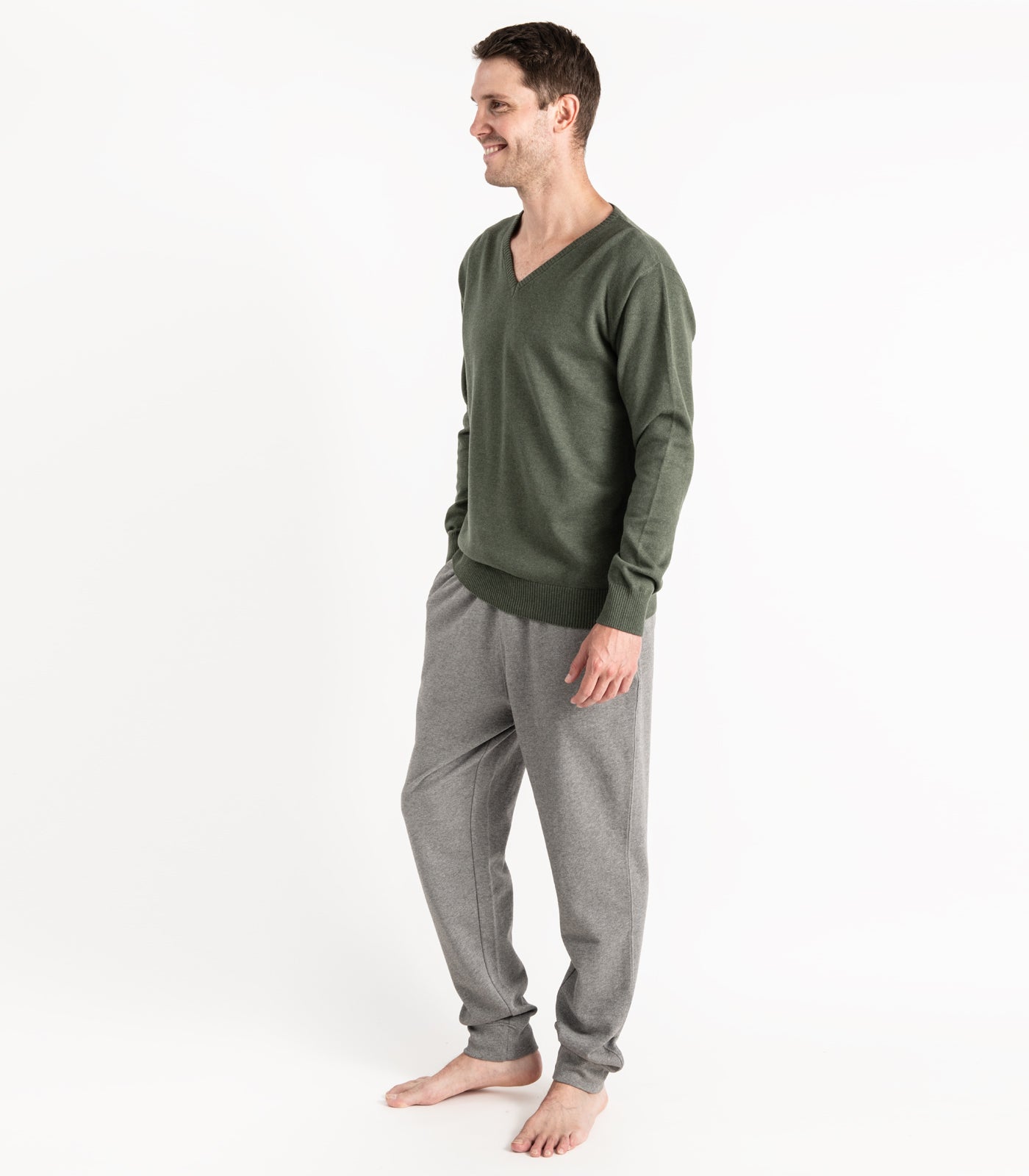 Bhumi Organic Cotton - Fine Knit V Neck Sweater - Olive