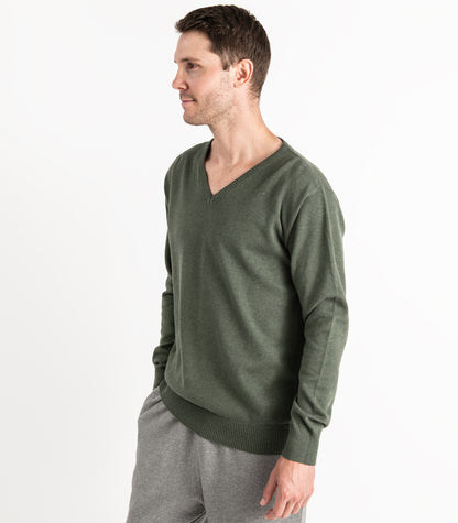 Bhumi Organic Cotton - Fine Knit V Neck Sweater - Olive