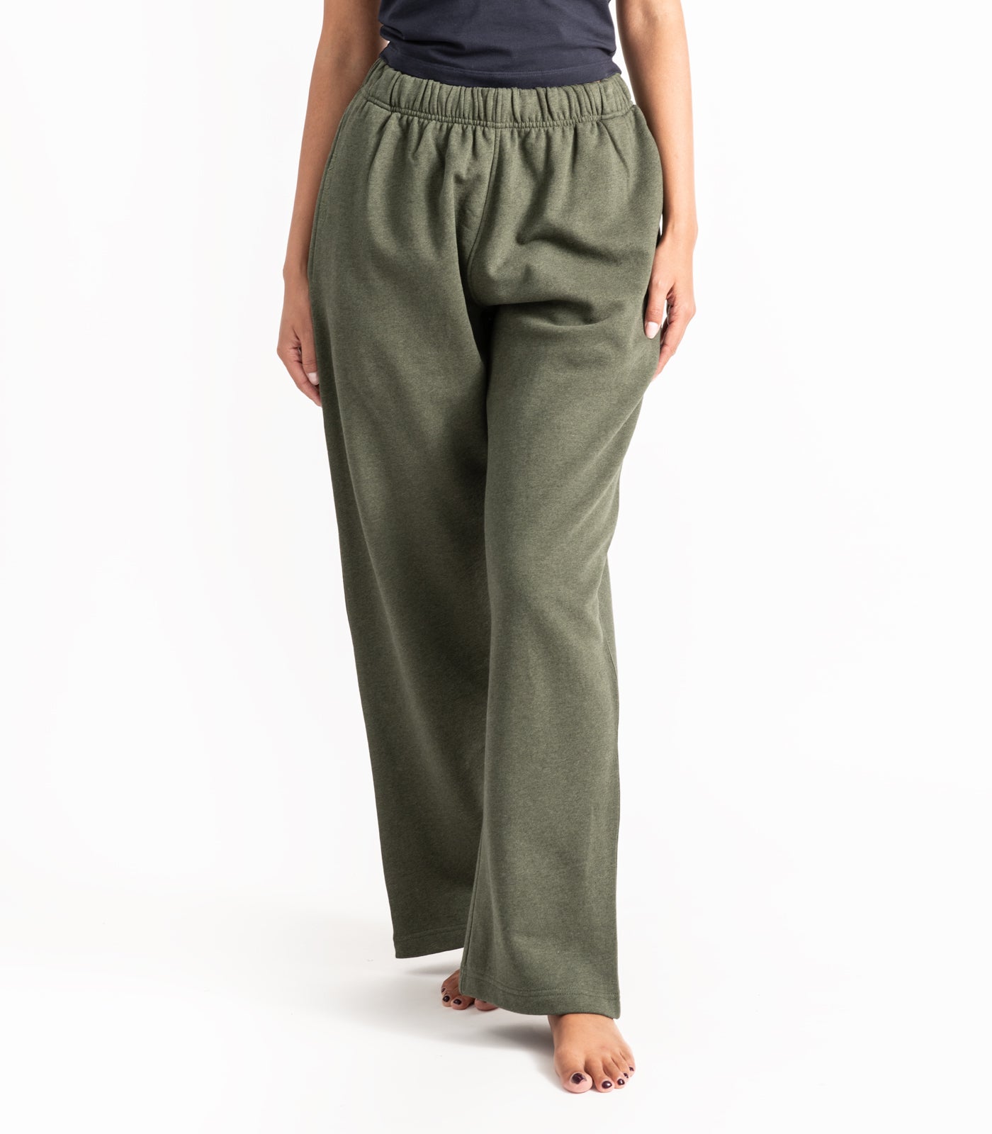 Bhumi Organic Cotton - Wide Leg Track Pant - Fleece - New Arrival - Green Melange
