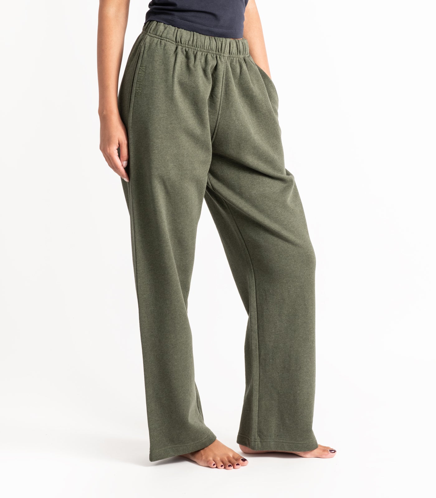 Bhumi Organic Cotton - Wide Leg Track Pant - Fleece - New Arrival - Green Melange