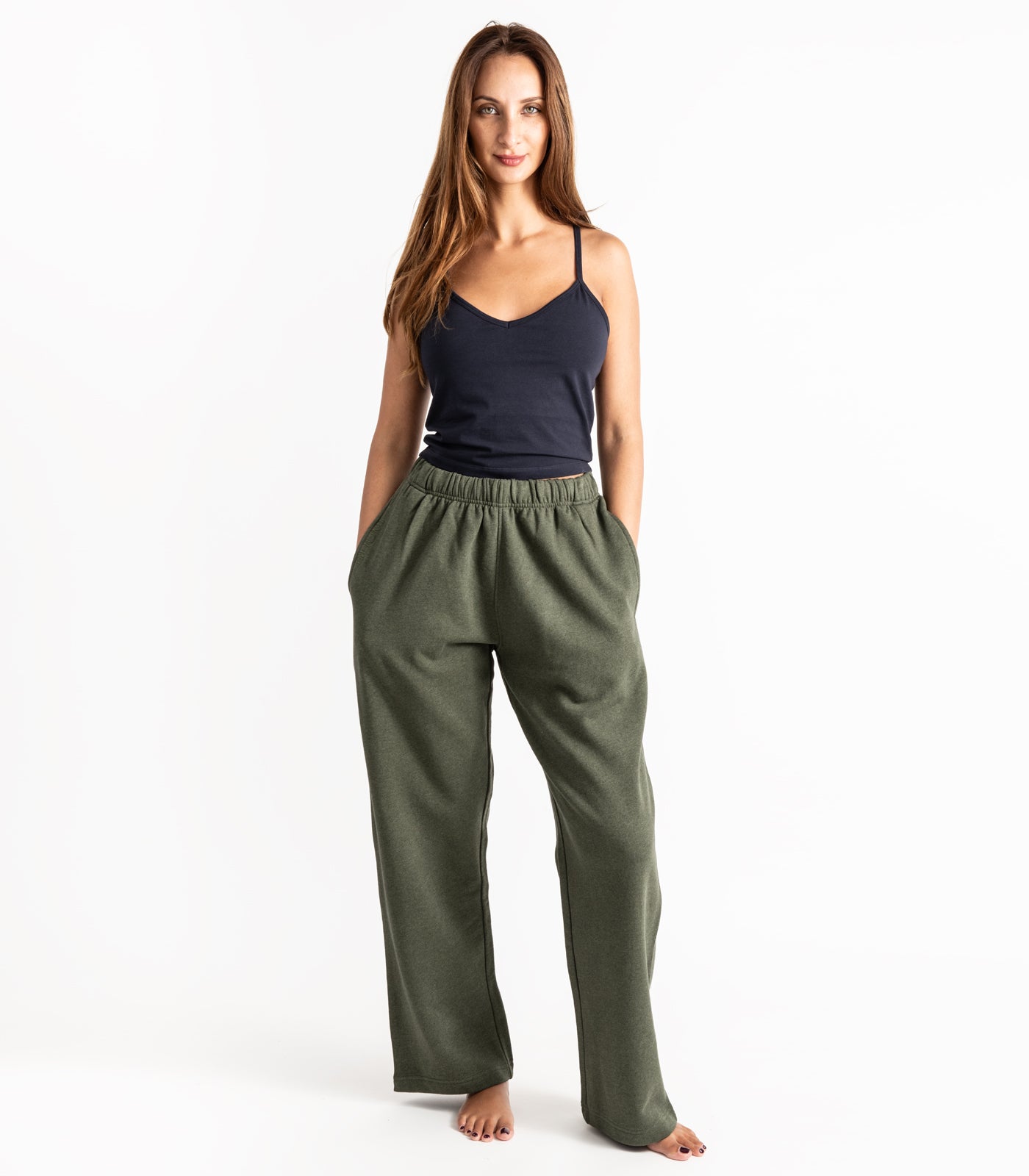 Bhumi Organic Cotton - Wide Leg Track Pant - Fleece - New Arrival - Green Melange