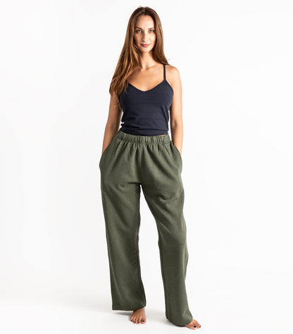 Bhumi Organic Cotton - Wide Leg Track Pant - Fleece - New Arrival - Green Melange