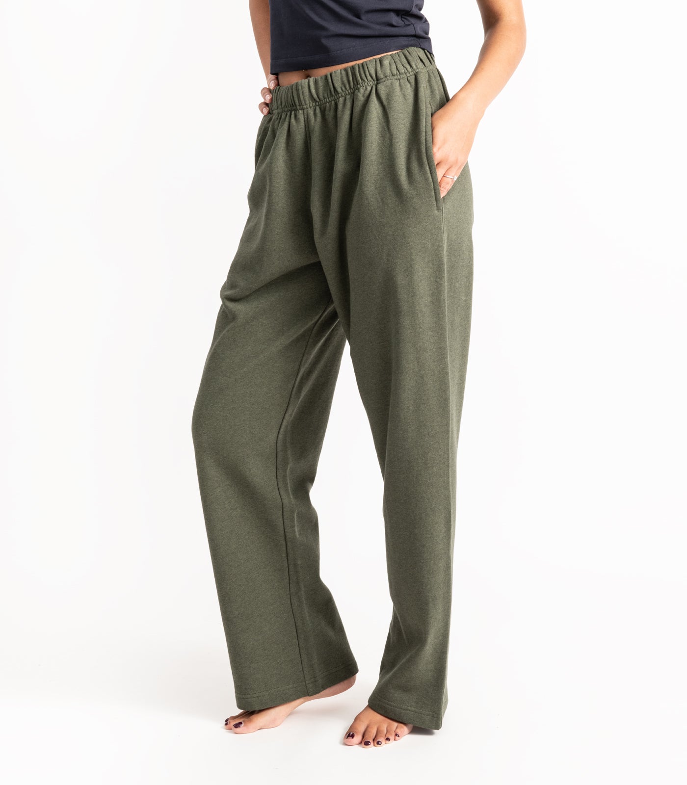Bhumi Organic Cotton - Wide Leg Track Pant - Fleece - New Arrival - Green Melange