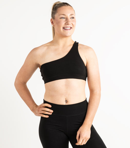 One Shoulder Crop Top - Black