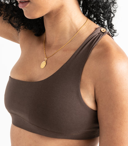 One Shoulder Crop Top - Chocolate Martini