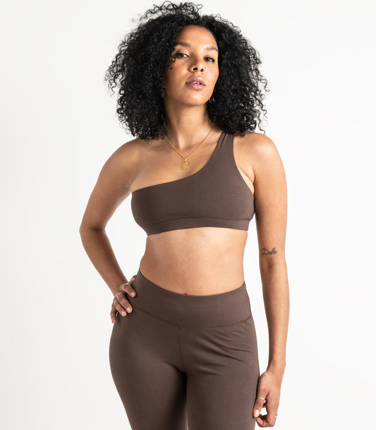 One Shoulder Crop Top - Chocolate Martini