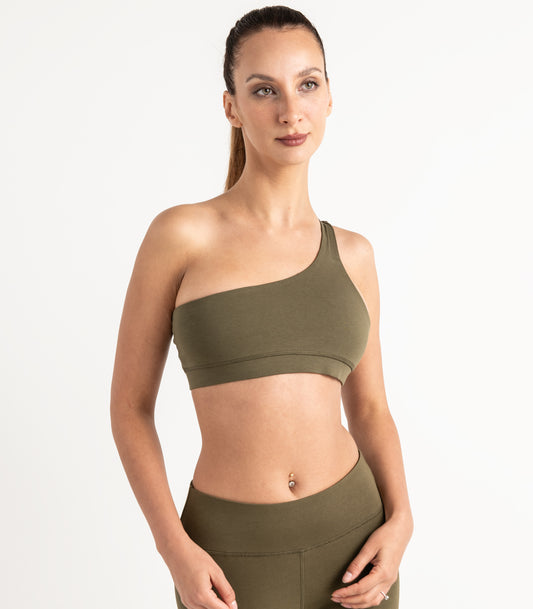 One Shoulder Crop Top - Dark Olive
