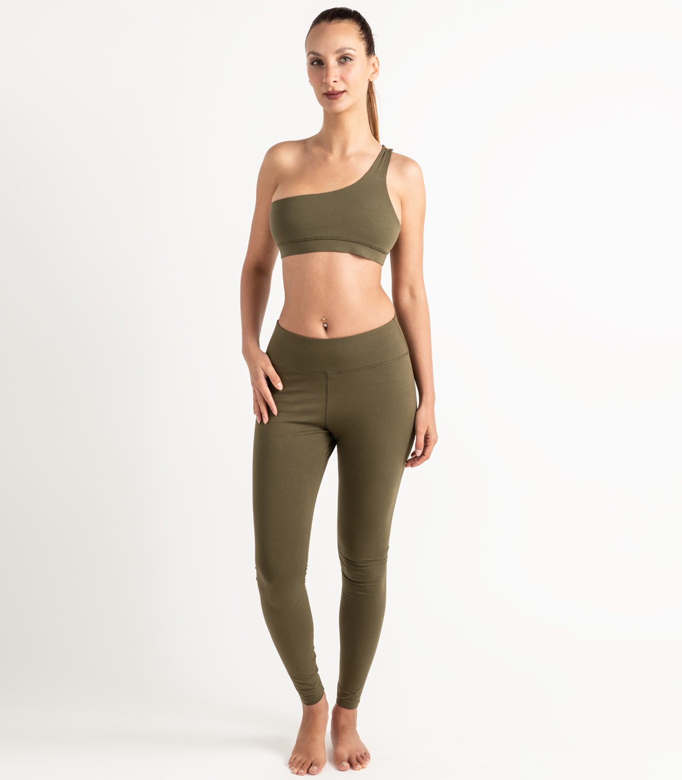 One Shoulder Crop Top - Dark Olive