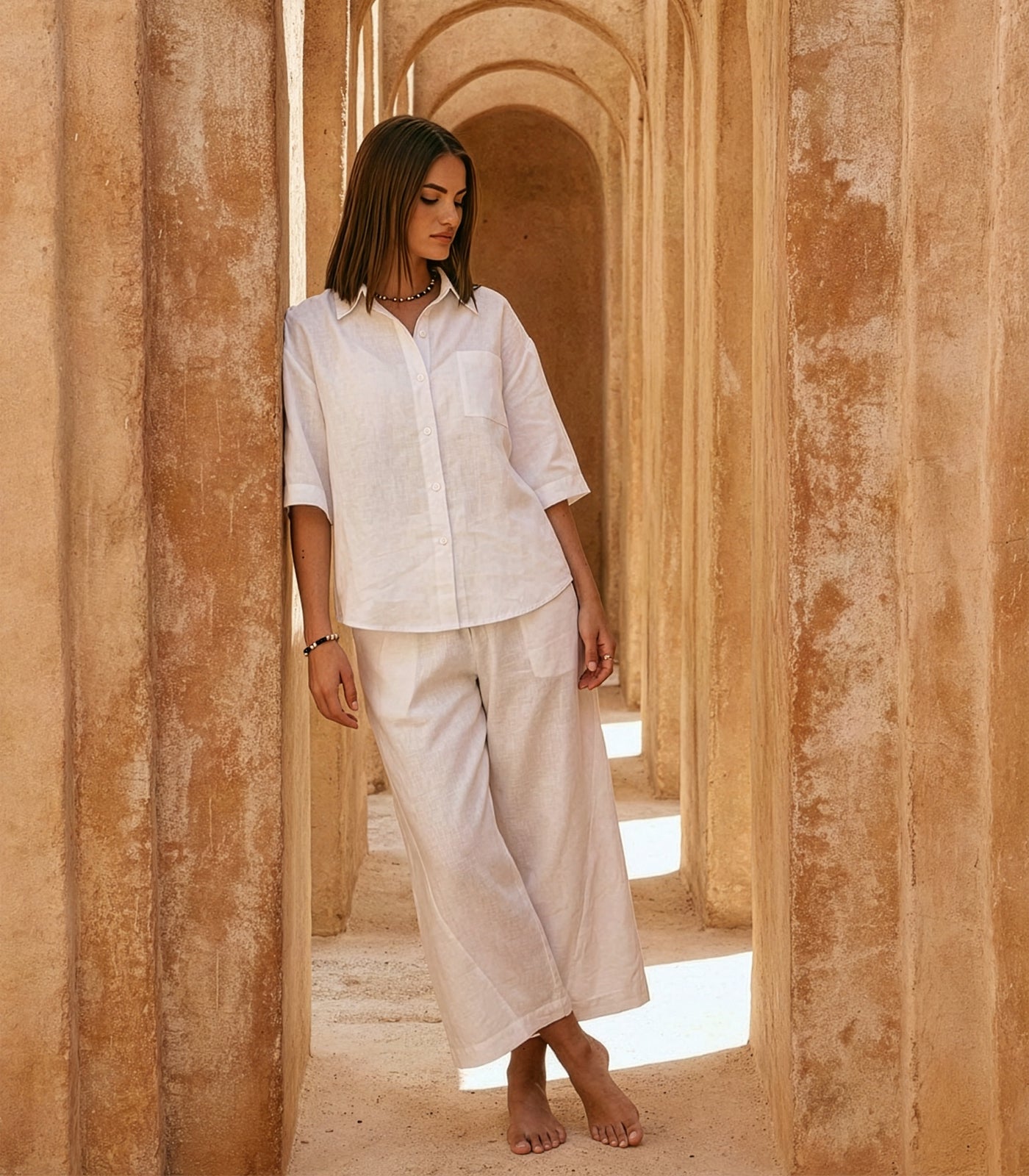 Organic Linen Balloon Lounge Pants - White