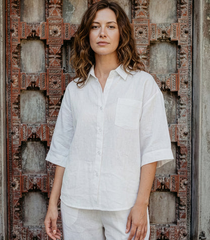 Organic Linen Lounge Shirt - White