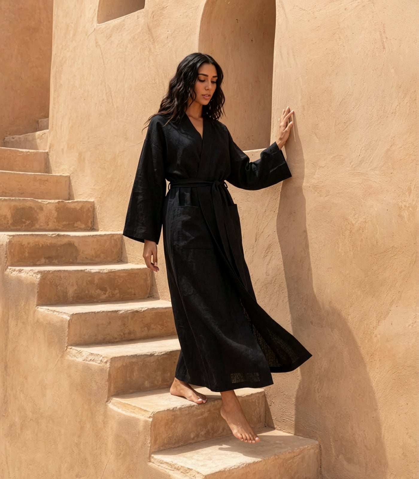 Organic Linen Robe - Black