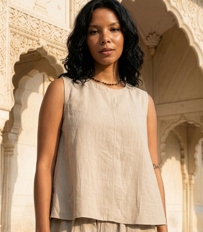Organic Linen Sleeveless Lounge Shirt - Raw