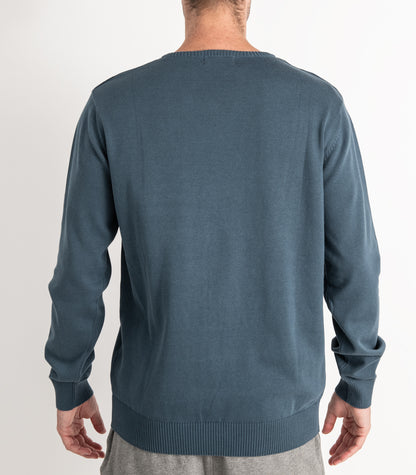 Bhumi Organic Cotton - Fine Knit V Neck Sweater - Orion Blue