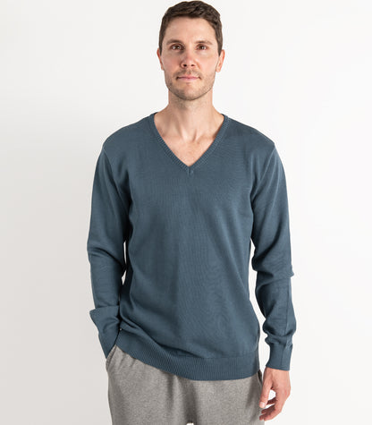 Bhumi Organic Cotton - Fine Knit V Neck Sweater - Orion Blue