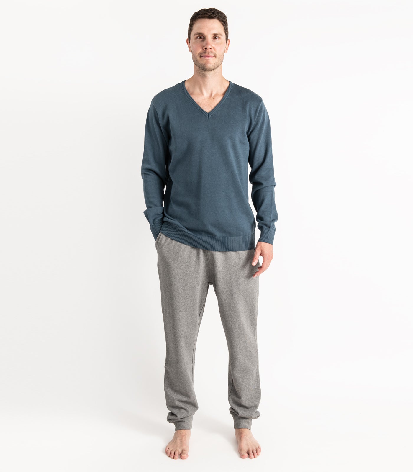 Bhumi Organic Cotton - Fine Knit V Neck Sweater - Orion Blue