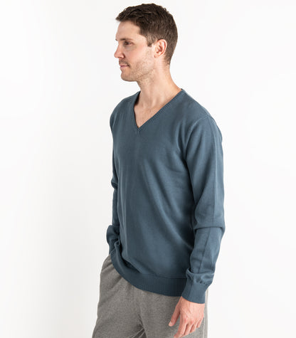 Bhumi Organic Cotton - Fine Knit V Neck Sweater - Orion Blue