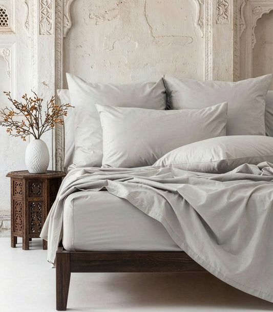 Percale Fitted Sheet - Light Grey