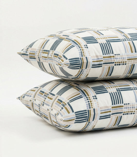 Percale Pillow Cases (Pair) - Limited Edition - Plaid Cream