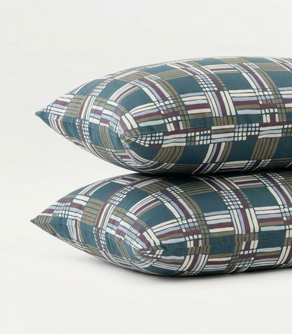 Percale Pillow Cases (Pair) - Limited Edition - Plaid Teal
