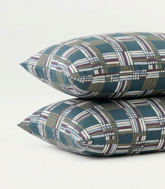 Percale Pillow Cases (Pair) - Limited Edition - Plaid Teal