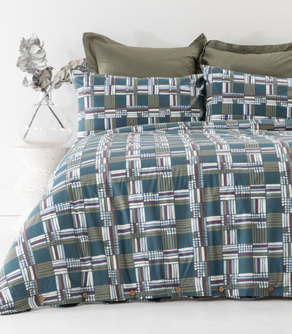 Percale Quilt Cover Set - Limited Edition - Plaid Teal