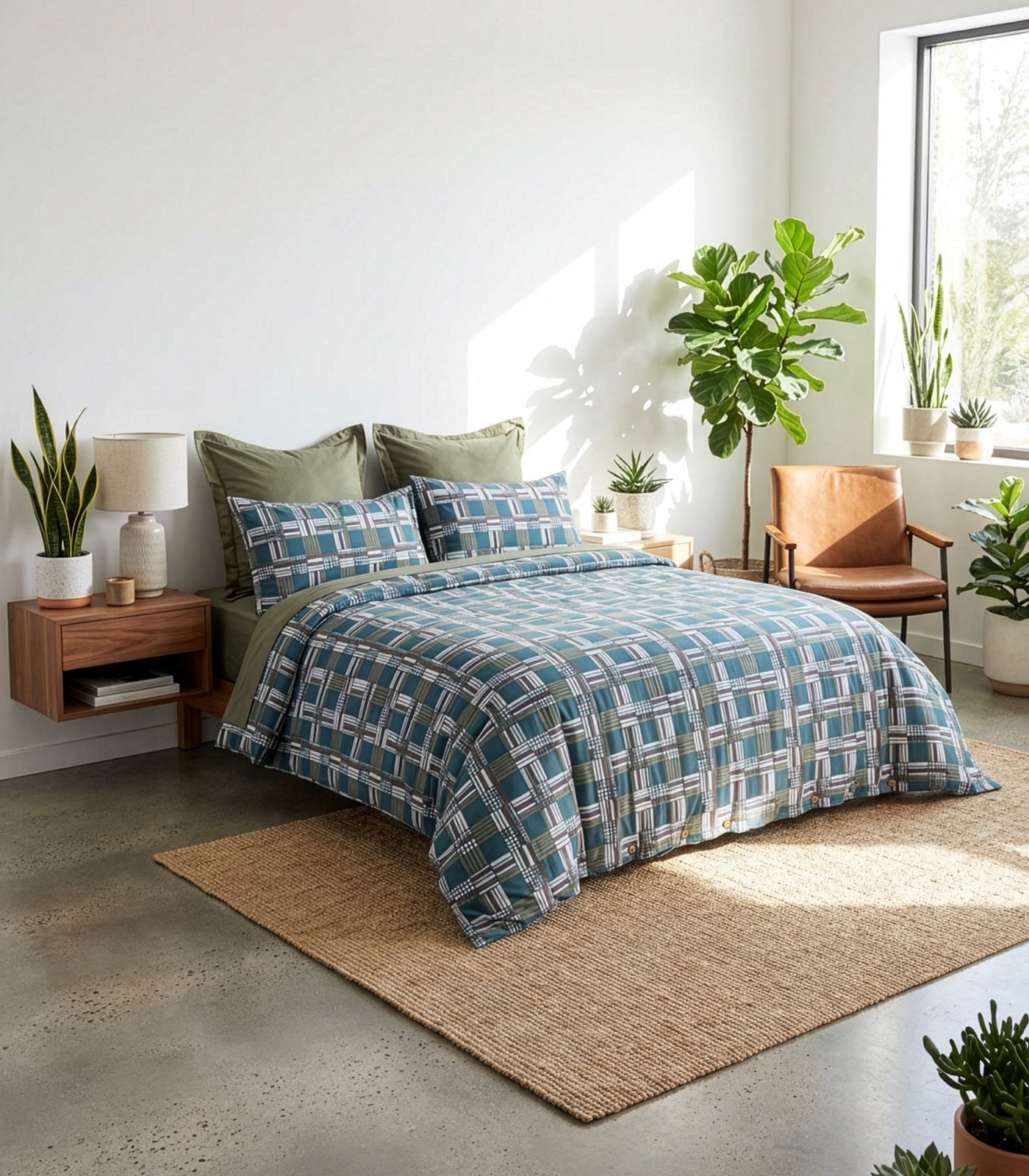 Percale Quilt Cover Set - Limited Edition - Plaid Teal