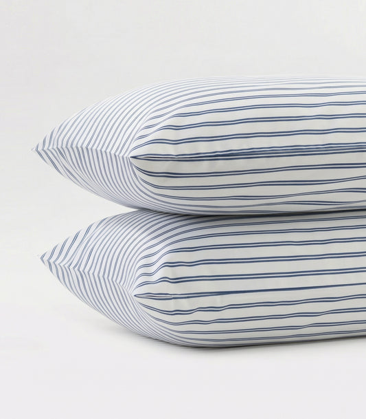 Percale Pillow Cases (Pair) - Limited Edition - Tandem Stripe Cobalt Blue
