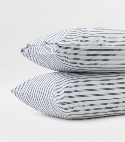 Percale Pillow Cases (Pair) - Limited Edition - Tandem Stripe Cobalt Blue