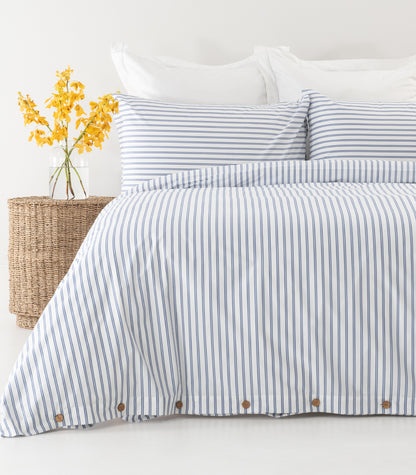 Percale Quilt Cover Set - Limited Edition - Tandem Stripe Cobalt Blue