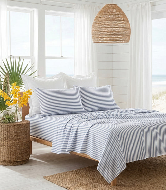 Percale Sheet Set - Limited Edition - Tandem Stripe Cobalt Blue