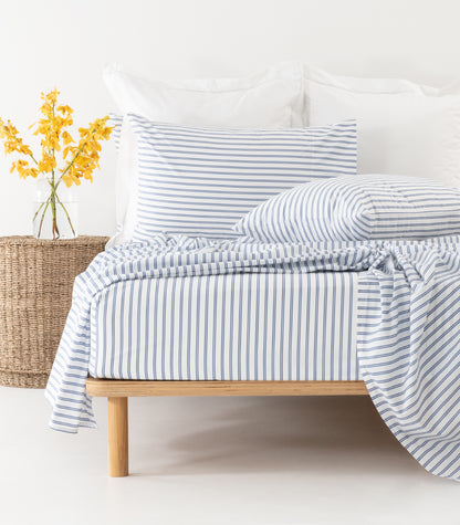 Percale Sheet Set - Limited Edition - Tandem Stripe Cobalt Blue
