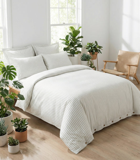 Percale Quilt Cover Set - Limited Edition - Tandem Stripe Moss