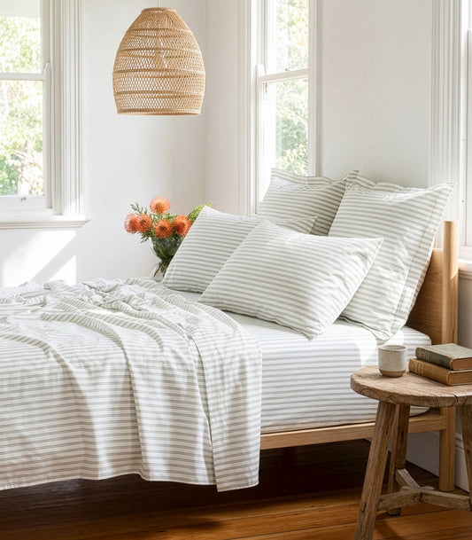 Percale Sheet Set - Limited Edition - Tandem Stripe Moss