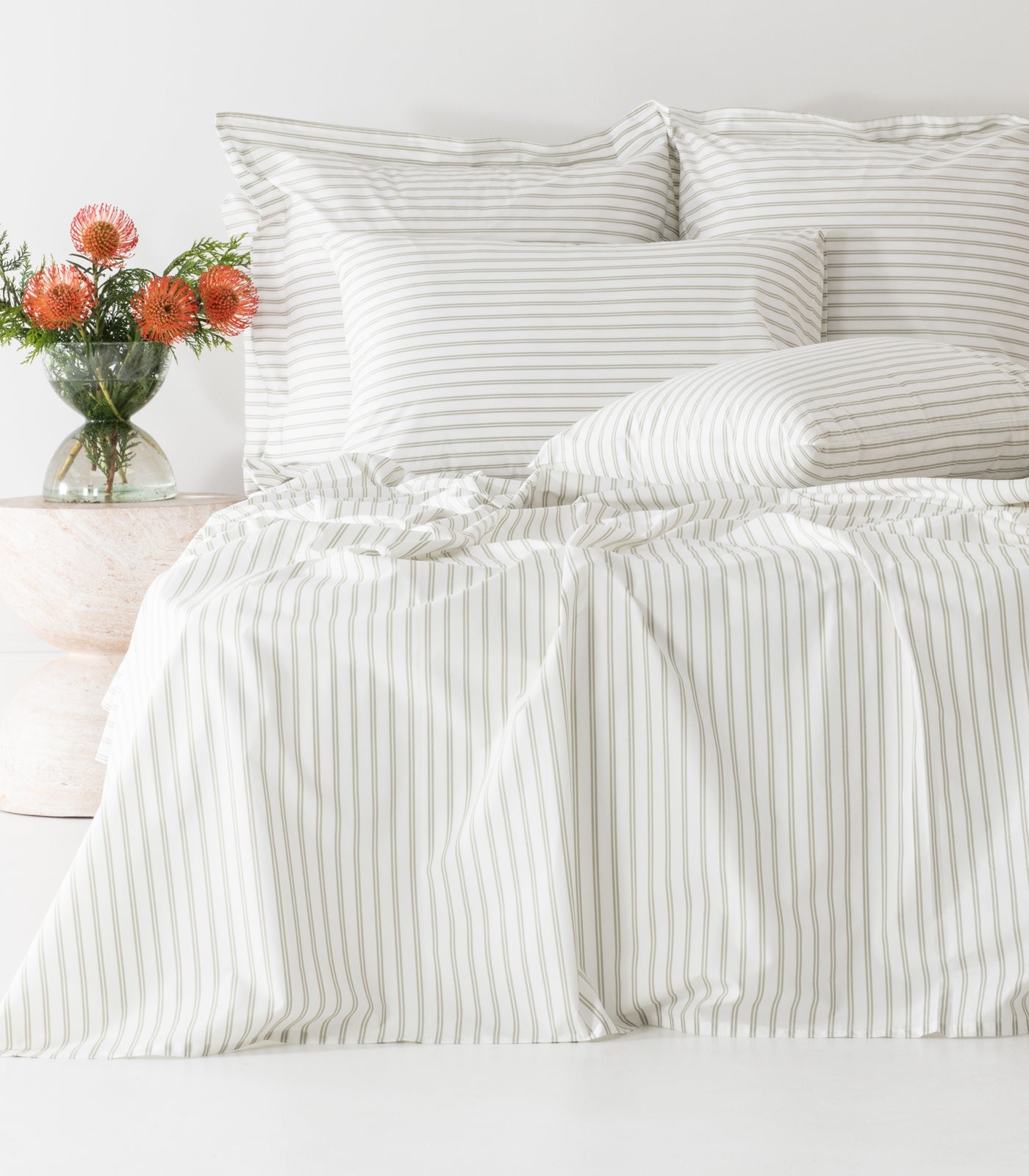 Percale Sheet Set - Limited Edition - Tandem Stripe Moss