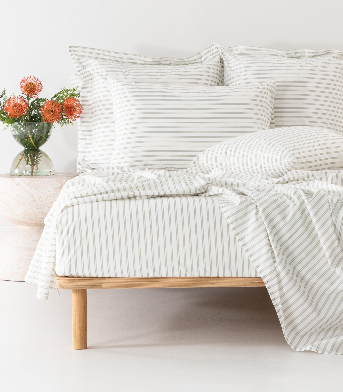 Percale Sheet Set - Limited Edition - Tandem Stripe Moss