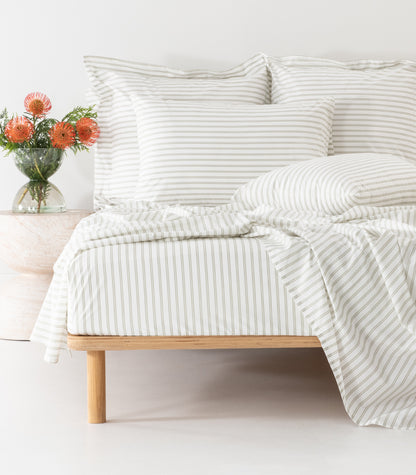 Percale Sheet Set - Limited Edition - Tandem Stripe Moss