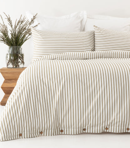 Percale Quilt Cover Set - Limited Edition - Tandem Stripe Pine